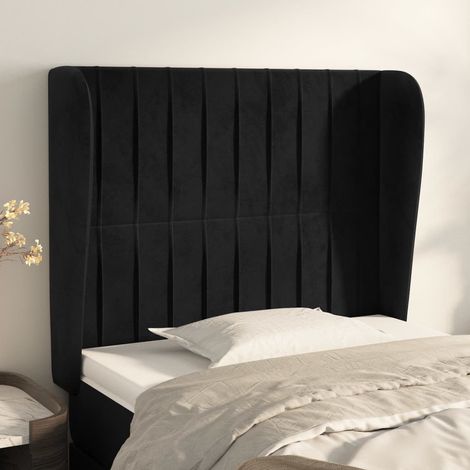 Tête de lit avec oreilles pour lit simple, Tableau décoratif de chevet élégante Noir 103x23x118/128 cm Velours SDG83172 (1/5)