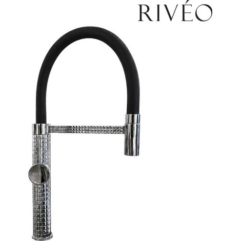 Robinet Mitigeur évier de cuisine avec douchette extractible noir et chromé - RIVÉO (1/4)
