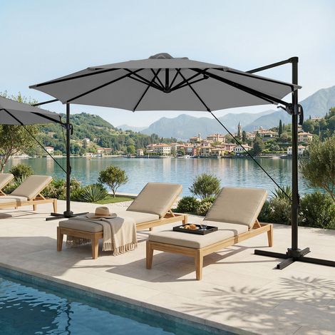 WOLTU Sonnenschirm Gartensonnenschirm 360° drehbar mit 5 Neigungsstufen, Sonnenschutz UPF 50+, mit Windschutzseilen Schutzhülle, für Balkon Garten Terrasse Dunkelgrau