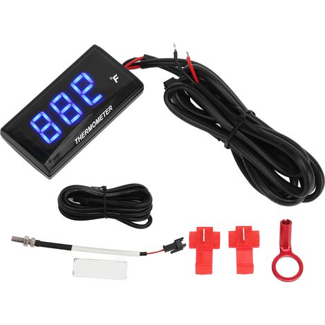 LCD-Thermometer für Motorräder, ultradünn, wasserdicht, Wassertemperaturmesser, Zündkerzenadapter, DC12V (BLAU).