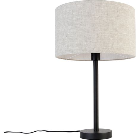 Moderne Tischlampe schwarz mit Bouclé-Schirm hellgrau 35 cm - Simplo