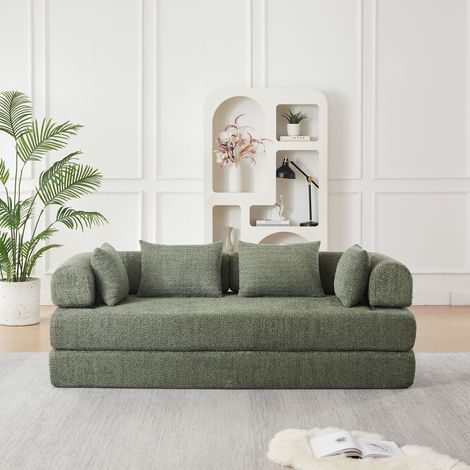 Canapé-lit 4-en-1 - modulaire - dossier réglable - sans montage - 4 coussins - chenille - Vert (1/4)