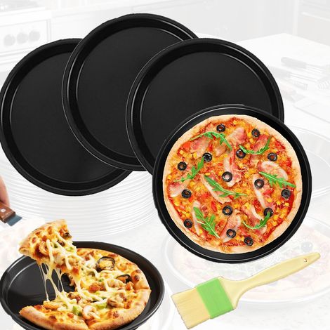 4 pcs moule à pizza rondes,plaque pizza four au carbone,pinceau pour appliquer de l'huile,plat pour tartes flambées, gâteaux,16.5cm,6-zoll,ustensiles de cuisine (1/5)
