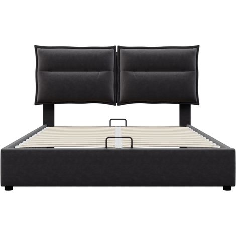 GagaLit coffre hydraulique 140 x 200 cm velours noir tête réglable (1/5)