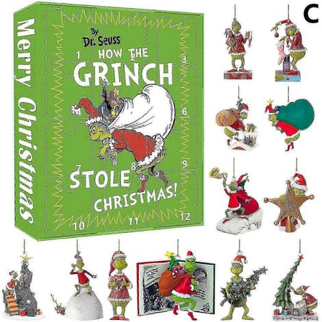 Calendrier de l'Avent de Noël, boîte surprise Grinch, sapin de Noël, pendentif monstre vert, décorations acryliques, boîte surprise de Noël (1/5)