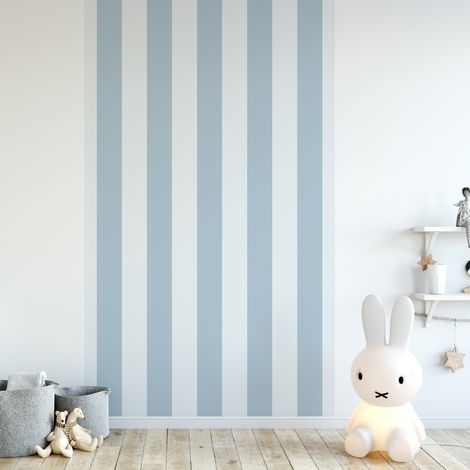 Papier peint panoramique, rayure bleu ciel, tendance rayure, 250 cm X 150 cm (1/5)