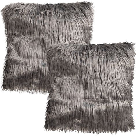 Lot de 2 coussins 45 x 45 cm gris anthracite à poils longs - MOUTH (1/5)