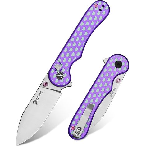 Klappmesser mit Button-Lock, 7.5cm Klinge aus 14C28N Stahl, Aluminium-Griff, Gürtelclip