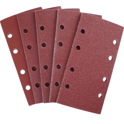 25 feuilles abrasives pour ponceuse orbitale 93 x 185 mm, 8 trous, papier de verre rectangulaire de grain 40/60/80/120/240 en oxyde d'aluminium, idéal pour le ponçage/polissage