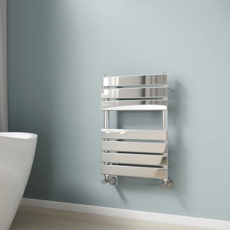 EMKE Chrome Bathroom Flat Panel Heated Towel Rail Radiator Central Heating Towel Rails Radiator Ladder 650x450mm