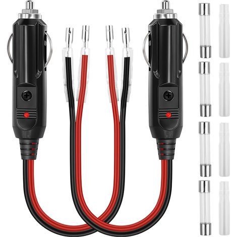 2 Pièces Prises Allume Cigares Fiche 12V/24V, Adaptateur Allume-Cigare Mâle Universel avec Câble 16AWG, Voyant LED Fusible 15A pour Voiture Camion Onduleur Pompe à Air Glacière Aspirateur Auto (1/5)