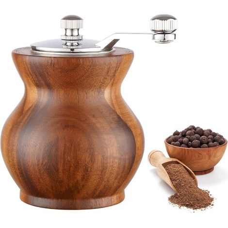 Molinillo pimienta, Molinillo pimienta manual clásico madera cocina, Molinillo pimienta manual madera acrílico manivela, Grado molienda ajustable (1/5)