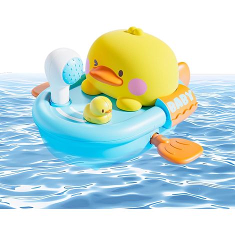 Boote und Badeboote für die Badewanne  Tierförmiges schwimmfähiges niedliches Zug-Schnur-Schiffchen  Wasserspritzendes Badespielzeug für Kinder  Zum Wasserspiel in Dusche, Schwimmbad, und See (1/5)
