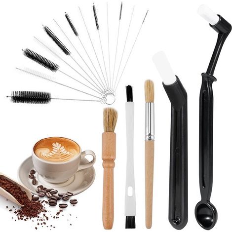 Juego de 15 cepillos de limpieza para máquinas de café, apto para molinillos de café y cafeteras. (1/5)
