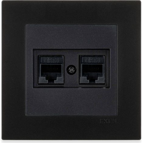 Prise RJ45 double catégorie 6 noir métallisé – ensemble complet avec plaque – 254/14E EXEN (1/3)