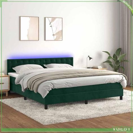 Lit - 3134660 - Velours vert foncé - 180x200 cm - Matelas à ressorts ensachés & LED (1/5)