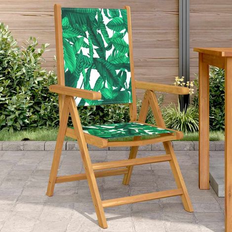 vidaXL Sillas plegables (2 unidades) con estampado de hojas, madera maciza de acacia y tela. (1/5)
