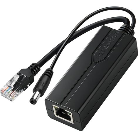 Divisor PoE Gigabit 12V 1.2A DC 5.5  2.1mm 1000 100 10 Mbps Salida 44-57V  PoE vers DC 12V/1.2A 15W,Adaptador-PoE con RJ45,IEEE802.3af/at,Transmisión estable (1/5)