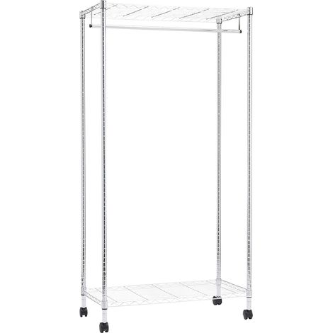 Portant à vêtements avec étagères supérieure et inférieure, Chromé, 89 x 45 x 180 cm (1/5)