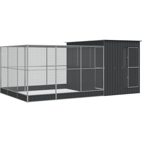 Gabbia per uccelli voliera con estensione argento 497 x 303 x 216 cm acciaio Argento 020045656