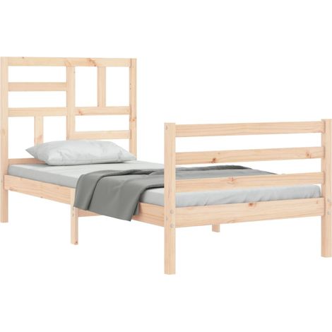 Bed Frame with Headboard 100x200 cm Solid Wood vidaXL (1/5)
