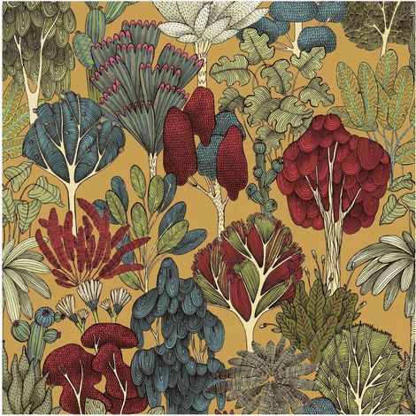 Nature wallpaper wall Profhome 377571 non-woven wallpaper smooth with floral ornaments matt yellow red blue fuchsia 5.33 m2 (57 ft2) (1/5)