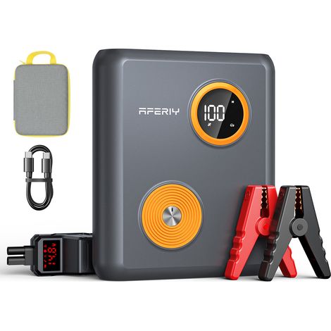 AFERIY 12V 2000A Autobatterie-Booster, 27500mAh Notstarter, Natrium-Ionen, PD60W, 3-Modus-LED-Lampe