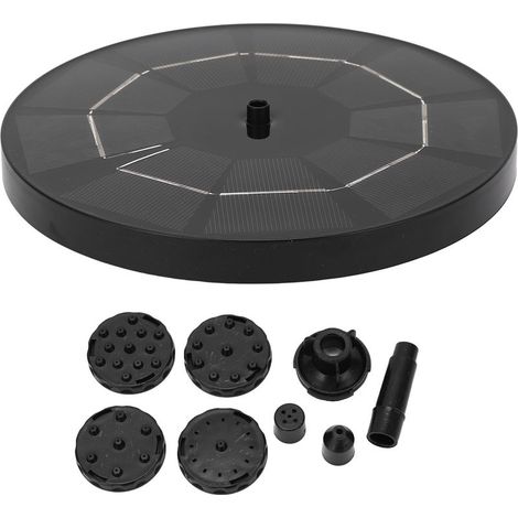 Kit de pompe solaire pour fontaine d'extérieur (bassin), 3 W, diamètre 180 mm (7,09 po), hauteur maximale 70 cm (27,56 po), avec 6 buses. (1/5)