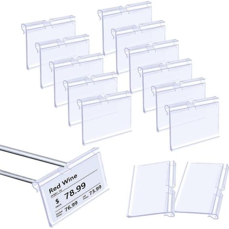 70 porte-étiquettes en plastique transparent, compatibles avec les rayonnages métalliques, les porte-étiquettes de prix de détail, les présentoirs d'étiquettes de marchandises, compatibles avec les su (1/5)