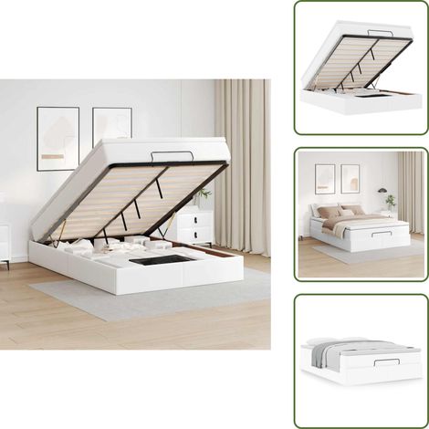 Giroletto con materasso - vidaXL Struttura Letto Pouf con Materasso Bianco 140x200 cm Similpelle - Materasso con molle insacchettate