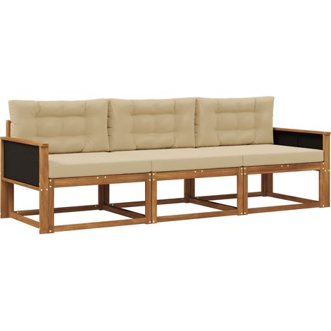 Set di divani da esterno con cuscino 3 pz Salotto da Giardino Naturale e Beige (1/5)
