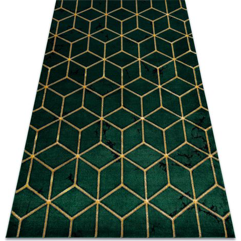 Tappeto EMERALD esclusivo 1014 glamour, elegante cubo verde bottiglia / oro green 140x190 cm