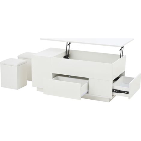 ELVMI Couchtisch höhenverstellbar mit 2 Schubladen, 2 Hockern und LED, verstecktem Stauraum, 100×50×45 cm (1/4)