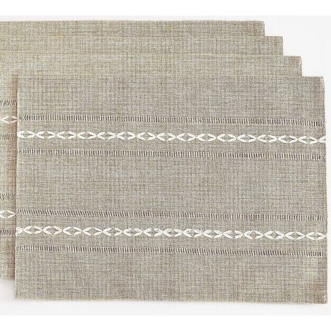 Set de Table Lavable en Machine  Rectangulaire Lin de Coton Jaune Amande 4pcs 30x50cm (1/5)