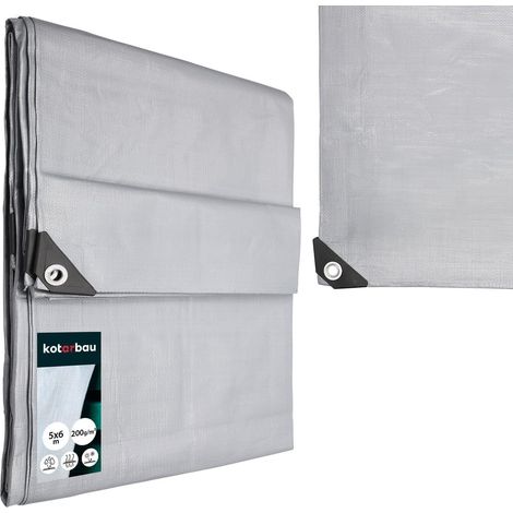 KOTARBAU® Bâche de Protection Extérieur - Polyéthylène - 5 x 6 m - Argenté - 200 g/m² - Bâche Anti UV - Bache Remorque - Bache Impermeable Exterieu (1/5)