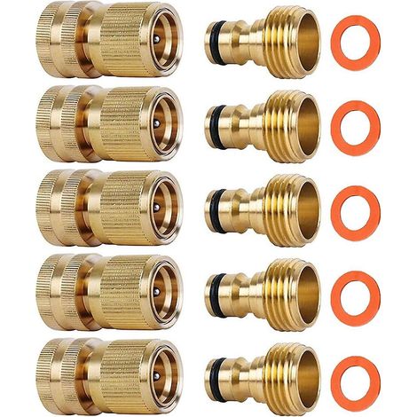 Ensemble de 5 raccords rapides en laiton pour tuyau d'arrosage GHT, accessoires de connexion filetée pour tuyau d'eau (1/5)