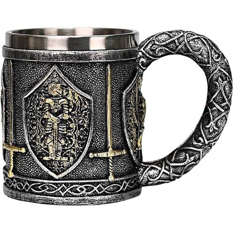 Tasse médiévale,tasse chevalier médiévale  Tasse à café du  chevalier médiéval,Tasse polyvalente en acier inoxydable de 450 ml pour tasse de bière ou tasse de café ou de thé (1/5)