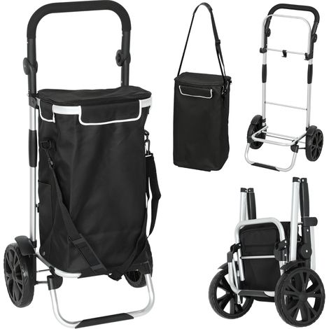 Chariot courses pliable 3 en 1 capacité 40 L charge 25 kg compartiment isotherme noir