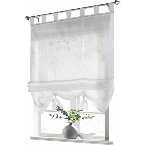 Stores romains à boucles en voile blanc 120x155cm – 100% polyester – Montage par passants – Pour cuisine moderne (1/5)