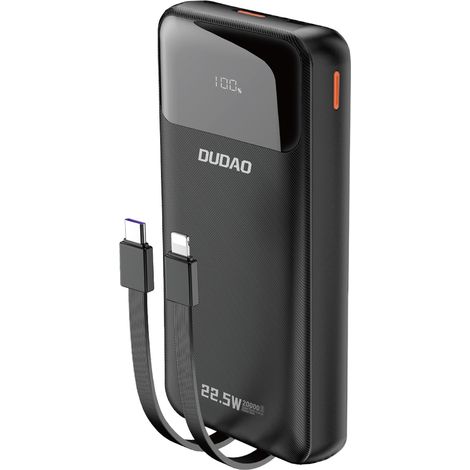 Batterie externe 20 000 mAh 22,5 W PD USB-C et USB-A avec câbles Lightning et USB-C intégrés pour iPhone - Noir (1/5)