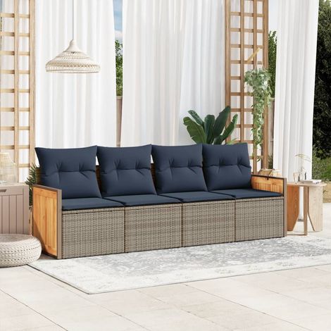 Salon de jardin modulable 4 pièces en résine tressée grise avec coussins, 34.6kg - PANGIVO (1/5)
