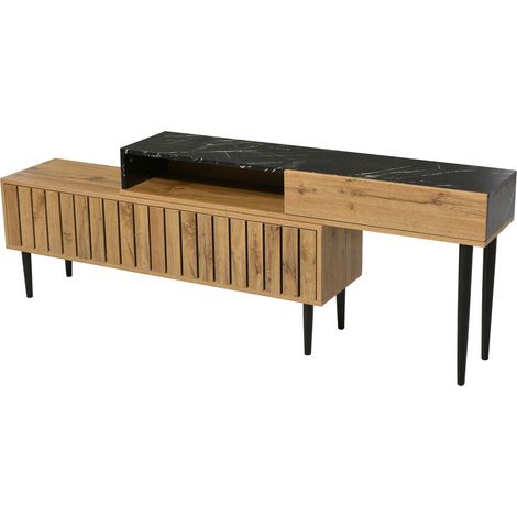 Meuble TV Design Moderne Bois Fonce Buffet Rangement avec Plusieurs Etagere Console Support TV Gain de Place pour Salon Chambre Coucher (1/5)