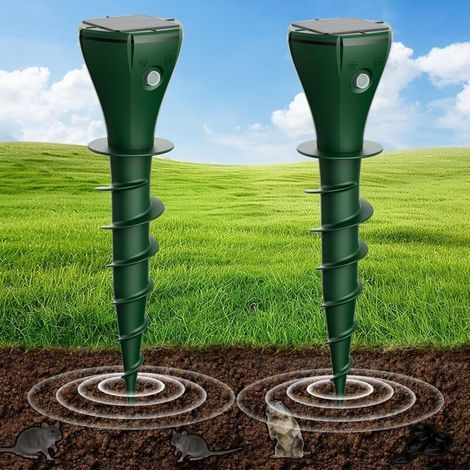Solar-Powered Mole Repellent, 2-Piece Set, Vibration and Ultrasonic Mole Repellent, Effective Against Moles, Voles, Mice, Snakes, and Garden Rodents (1/5)