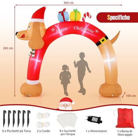 Arche de Noël gonflable en forme de teckel avec LED, soufflerie intégrée, cordes et piquets pour jardin, cour et entrée (1/5)