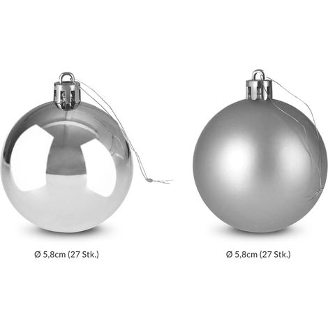 Silver Christmas Baubles, 54Pcs, 6cm, Indoor/Outdoor