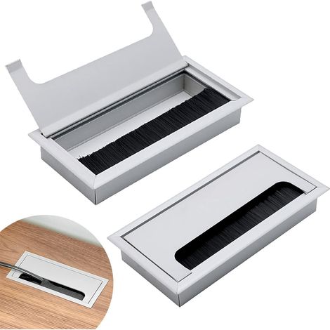 Sortie De Câble Table En Aluminium Câble Passe Fil Trou 2PCS Trou De Passe Câble Couvercle Sortie De Câble Entrée De Câble En Argent Pour Table Ordinateur Organisation Câbles Bureau 160 x 80mm