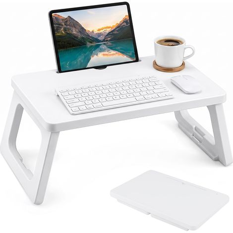 COSTWAY Tavolino da Letto Pieghevole per Laptop con Slot per Tablet (1/5)