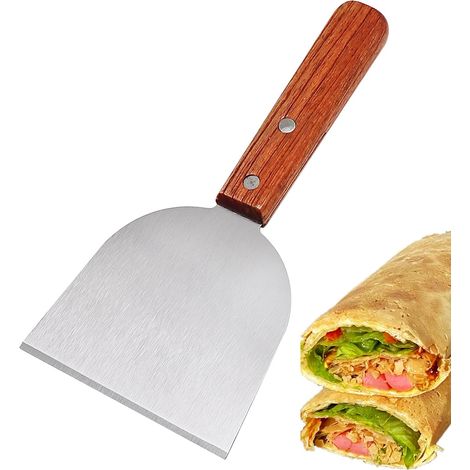 1 Grattoir,Acier inoxydable,Poignée en bois,Angle 22 degrés,Grattoir à plaque,Cuisine extérieure,BBQ,Pizza