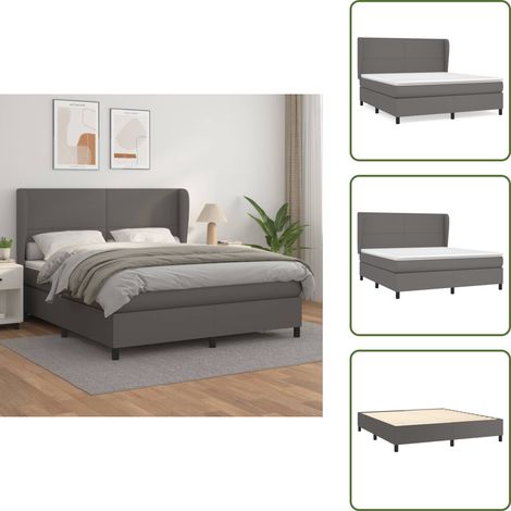 Boxspringbett mit Matratze Grau 160x200 cm Kunstleder - Boxspringbett - Betten - Doppelbett - Kunstlederbett - Graues Bett (1/5)