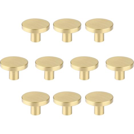 Pomos de latón cepillado para muebles, pomos dorados para cajones de cómoda, armarios, pasillos, baños y cocinas, paquete de 10 (30 mm, diseño de hongo)